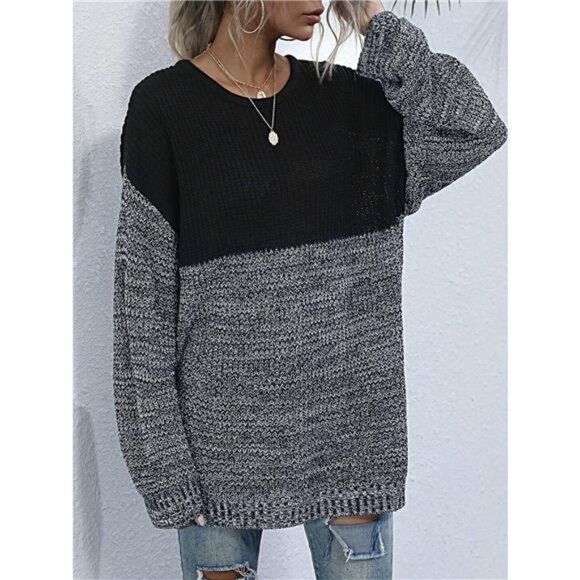Color Block Long Sleeve Oversized Sweater - Picture 3 of 16